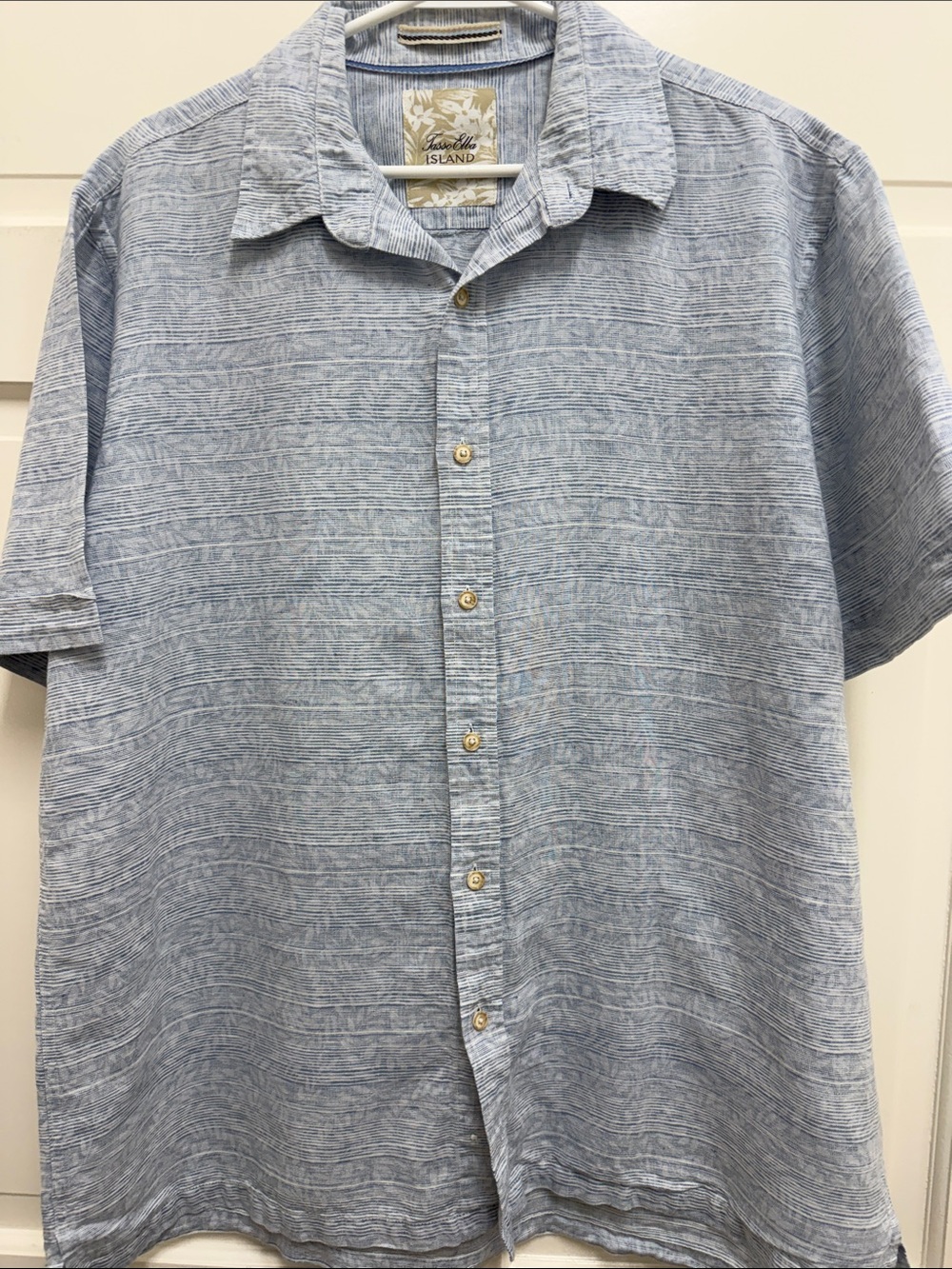 Tasso Elba Linen Blend Blue Textured Short-Sleeve Button-Down Shirt